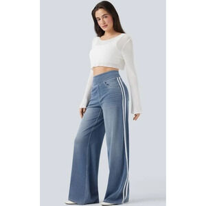 Halara Flex High Waisted Stripe Wide Leg Jeans Light Blue Wash XS Regular